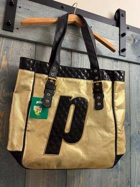 Prince Tennis Gold Metallic Quilted Tote Bag Style 6P624